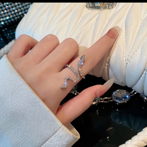 Rhinestone Snake Resizable Ring - Picture 5 of 6
